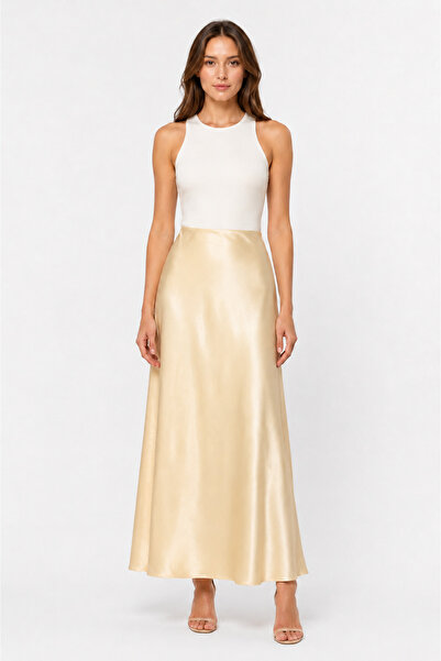 afeta Champagne Maxi Length Satin Skirt