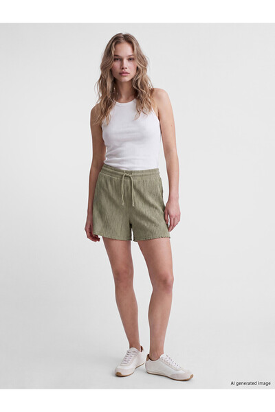 LC Waikiki Khaki Elastic Waist Textured Women's Shorts