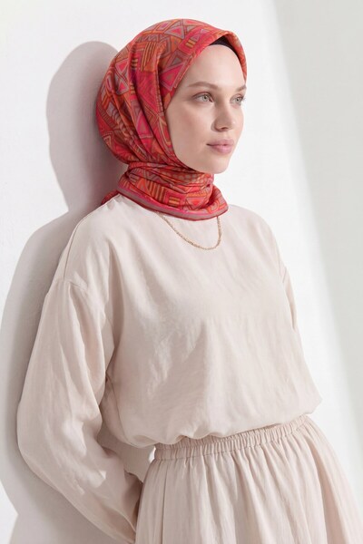 Silk Home Soft Eşarp Geometrik Koyu Kırmızı
