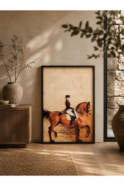 Doğa DF Binici At Figürlü Dekoratif Çerçeveli Tablo | 90x60 cm Modern Duvar T...