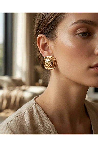 Dorvina Gold Color Stainless Steel Vintage Textured Square Earrings |   Luxur...
