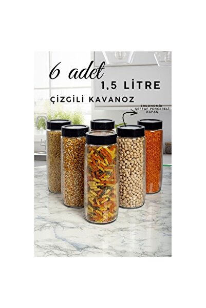 Empressco 6'lı Mega Boy Uzun Dik Çizgili Saydam Cam Kavanoz Seti