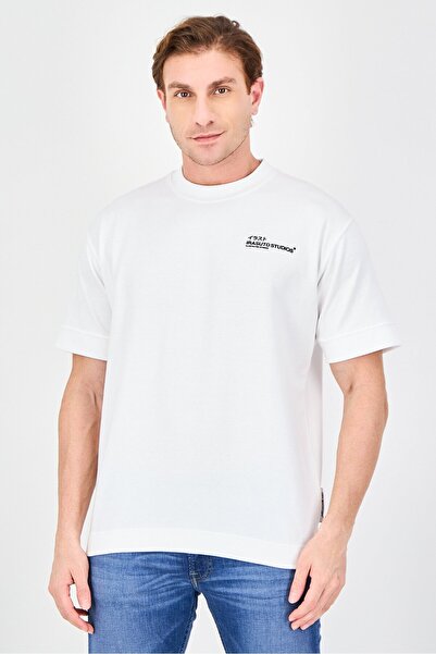 Irasuto Studios Men Crew Neck Short Sleeve Brand Logo T-Shirt, White