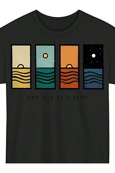 9TAY تي شيرت رجالي كاجوال برسومات - One Day At A Time |   تي شيرت مطبوع بتصمي...