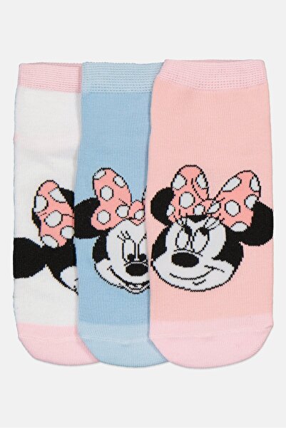 Disney Kids Girl 3 Pairs Minnie Mouse Graphic Print Ankle Socks, Multicolor