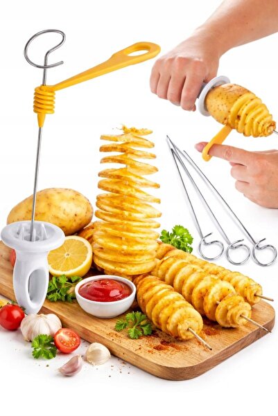 Ayawaska Aparat pentru cartofi spiralati cu 4 bete din inox, taietor manual p...