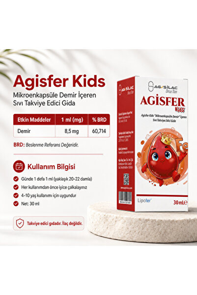 AGİSFER Kids Mikroenkapsüle Demir İçeren Sıvı Takviye Edici Gıda 30 ml Çocuk ...