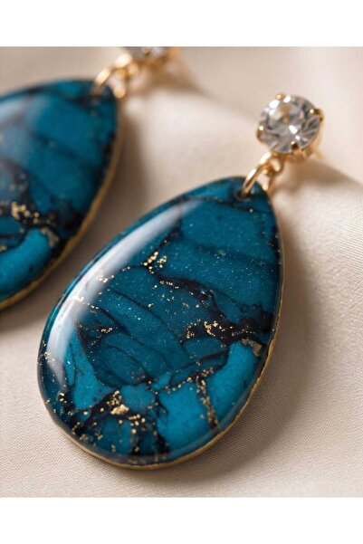 Dodemert Home Nox Blue Gold Drop Polymer and Epoxy Handmade Earrings