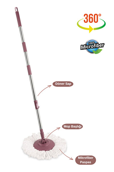 Flora Balerina Döner Başlıklı Mop Sap Seti F181, Saplı Başlıklı Mikrofiber Te...