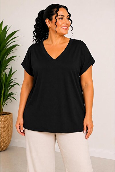 Paw Garage Women's Plus Size Casual Blouse - Loose V-Neck Short Sleeve Blouse