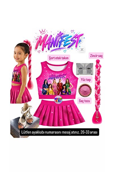 bemora kids Manifest Shorts Skirt Top Bustier Mesh Chain Pink Color Hair Mani...