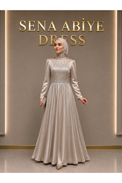 Sena Abiye Dress IŞIL BEJ TESETTÜR ABİYE