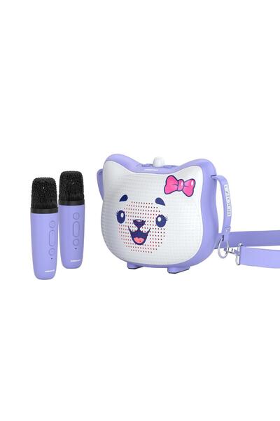 Polosmart FS119 Şarjlı RGB Led Aydınlatmalı 2 Mikrofonlu Karaoke Set Lila