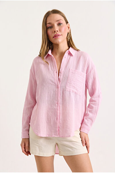 BİCAN Kadın %100 Pamuklu Oversize Etamin Keten Gömlek