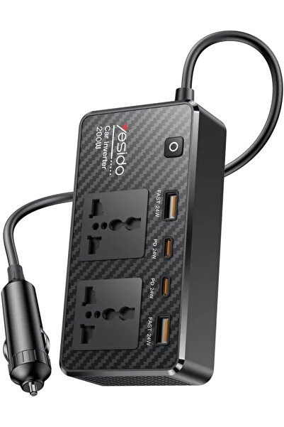 Coverzone VC07 200W Araç İçi İnvertör ENT 220V AC Güç Dönüştürücü, 2 AC Priz,...