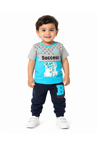 Generic Boys 2-Piece T-Shirt and Jogger Trousers Set, Teal & Navy | Short Sle...