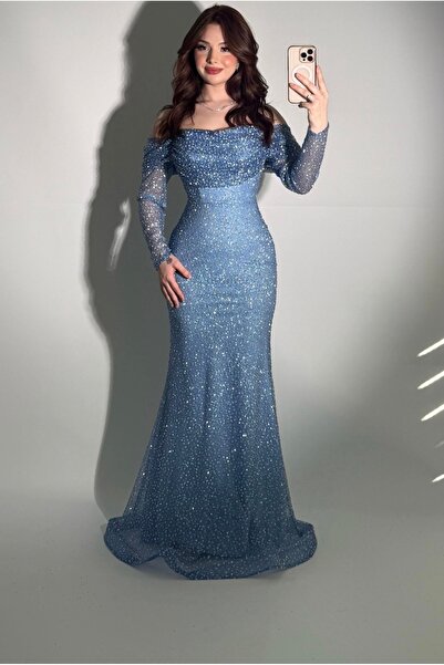 ayşenur Dinçer butik Angel Madonna Simli Abiye İndigo