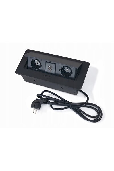 KOLORENO Priză dublă retractabilă încastrată în blat, neagră, cu USB A + USB C