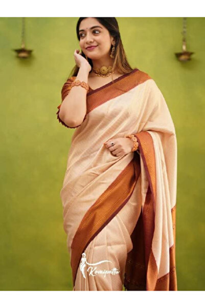 MYSMAR Beige Soft Banarasi Silk Saree - MAF3153 | Beige