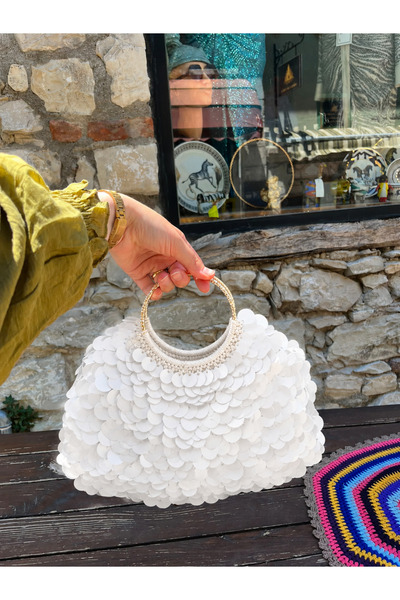 Verda Desing Handmade White Sequined Women's Clutch Bag – Vip Design with Rou...