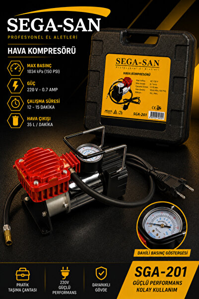 SEGASAN SEGA-SAN Profesyonel Çantalı Hava Kompresörü 150 PSI 220V
