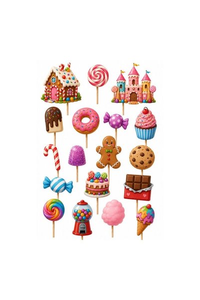 DecoParty Set de decorațiuni pentru tort – Tematică Țara Dulciurilor, 18 pies...