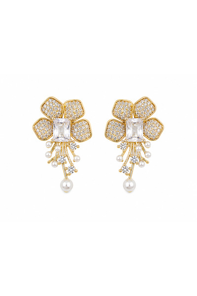 neslyaccessories Pearl Flower Earrings Gold