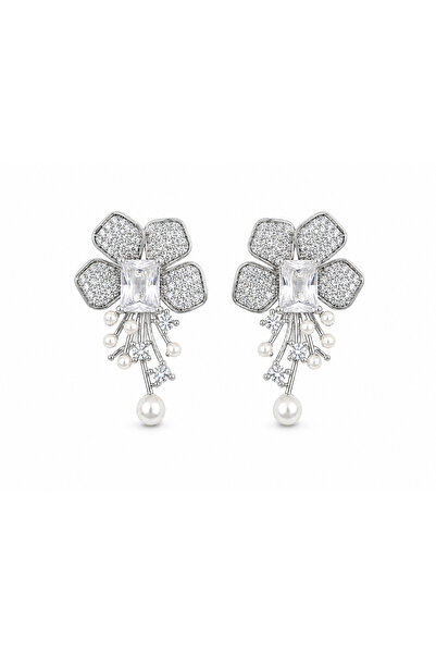 neslyaccessories Pearl Flower Earrings Silver