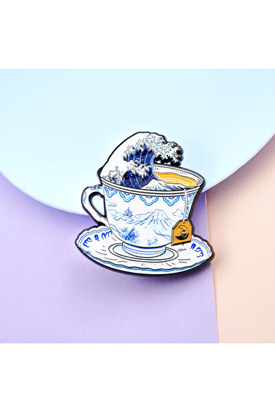 Choice P-Teacup دبوس شارة مينا بتصميم موجة كاناغاوا العظيمة وغيمة في كوب الشا...