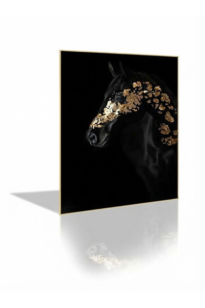 HOME MODE Spiritual Lucky Wall Art Canvas Modern Black & Gold Horse HD Print ...