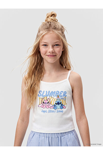LC Waikiki Trendlucky Girls' Undershirt with Stitch and Angel Print