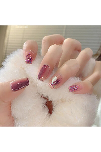 Choice 2173 Medium fake nails for women gilrs gradient red pink colors with g...