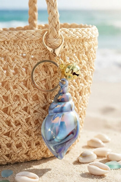 Jaida Moda Seashell Figured Bag Charm Keychain Gold Bell Detailed Bag Charm