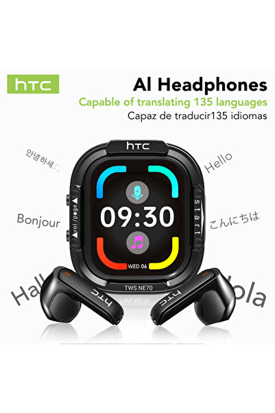 Choice3 سماعات رأس لاسلكية سوداء بتقنية الذكاء الاصطناعي وبلوتوث HTC NE70 مع ...