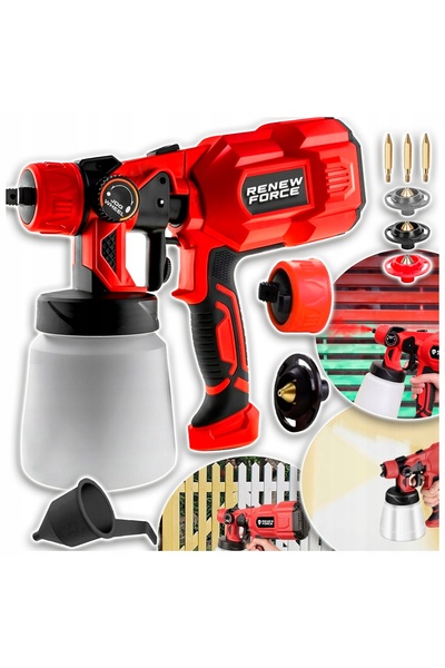 Renew Force Pistol de vopsit electric pentru pereți și tavane, cu 3 duze
