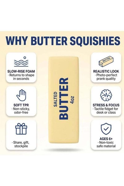 REZZOSS Realistic Stick of Butter Squishy Toy – 4oz (113g) Slow-Rise Salted Butter Stress Reliever | Soft TPR Squeeze Sensory Fidget Toy for Kids & Adults | Funny Decompression Office Toy