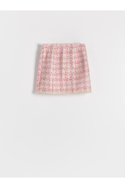 NO BRAND Fustă mini tricotată multicoloră, în carouri, cu fermoar la spate, XS