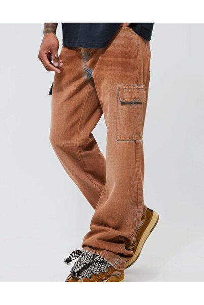NO BRAND Pantaloni Denim Bronz Lungi Drepți Conici Cu Buzunare Boohooman 28