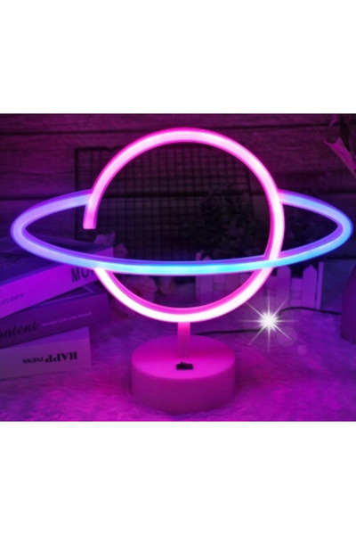 NO BRAND Lampă LED Neon Planetă pentru Birou, Alimentată prin USB și cu Baterii