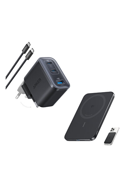 NO BRAND Încărcător de perete Anker Nano 70W, 3 porturi USB-C/A, cu cablu, negru