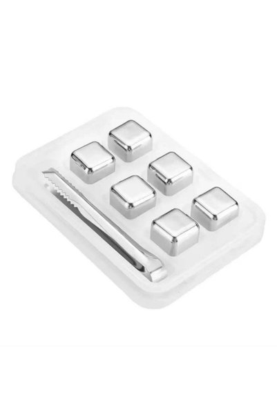 Beseder Set 6 Cuburi pentru racirea bauturilor, inox, reutilizabile, cleste, ...
