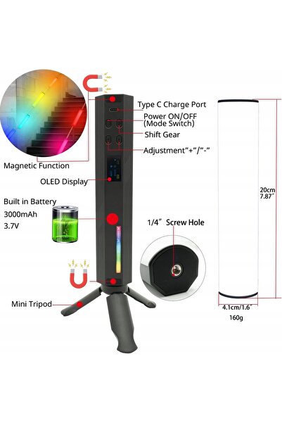 NO BRAND Lumină LED RGB W200 Reîncărcabilă pentru Studio Foto-Video, Lumină T...