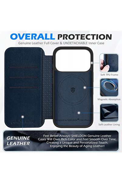 NO BRAND Husă Shieldon din Piele Naturală Magsafe pentru iPhone 17 Pro Max Su...