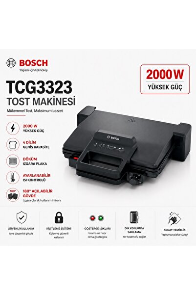 Bosch TCG4215 Metalik İnoks Gümüş Tost Makinesi 2000 W Çift Taraflı Döküm Pla...