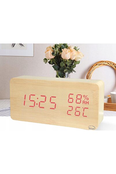 NO BRAND Ceas cu alarmă electronic LED din lemn, de sine stătător - dată, ter...