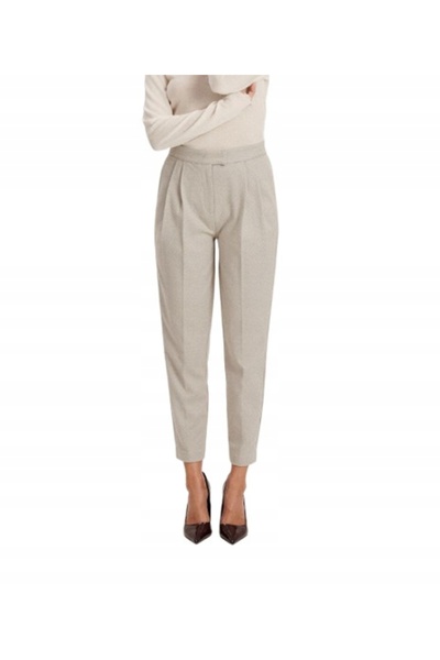 NO BRAND Pantaloni gri tip țigară, cu model clasic în spic, talie înaltă, net...