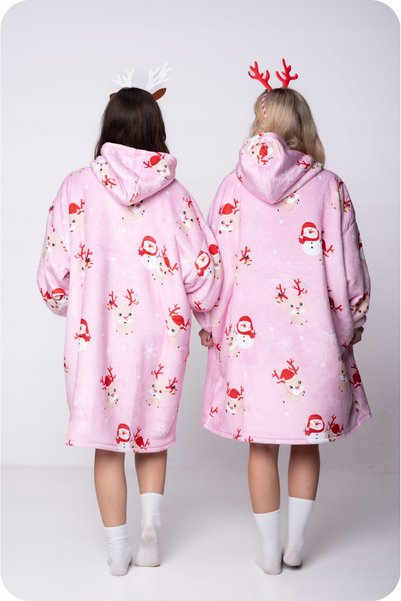 NO BRAND Palton de damă oversize, gros, călduros, lung, cu glugă, roz.