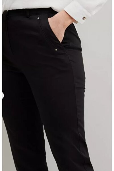 NO BRAND Pantaloni negri tip țigară cu buzunare, talie înaltă, lungime 7/8, W...