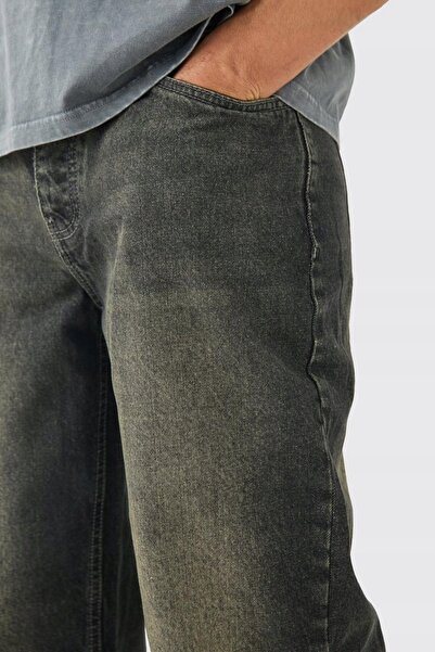 NO BRAND Blugi largi din bumbac, gri deschis, cu efect spălăcit, Boohooman 34