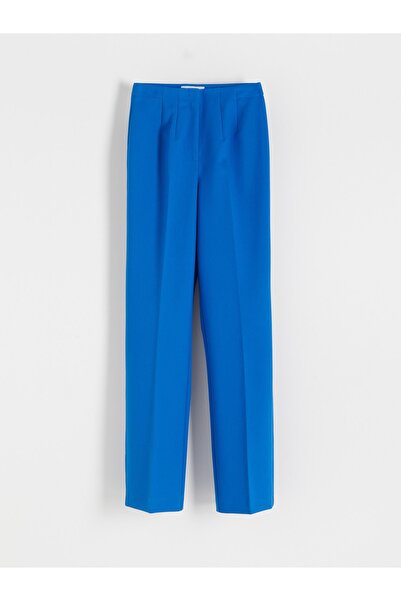 NO BRAND Pantaloni lungi din viscoză Chabrowe cu bordură, talie înaltă, detal...